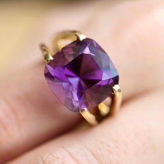 12 Carat Natural Brazilian Purple Amethyst 14 Karat Yellow Gold Cocktail Ring