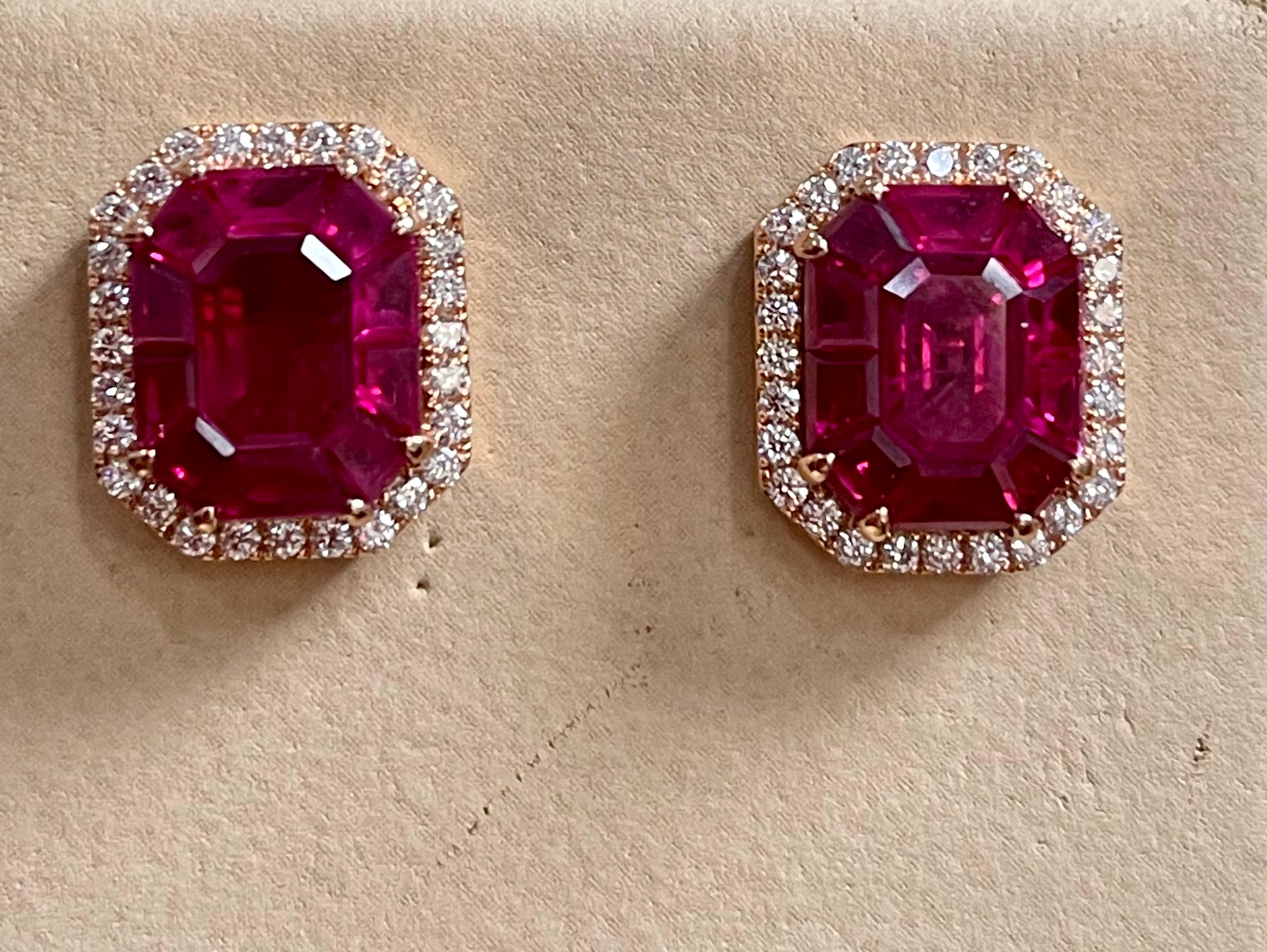 12 Carat Natural Burma Ruby and Diamond Earring in 18 Karat Yellow Gold For Sale 2