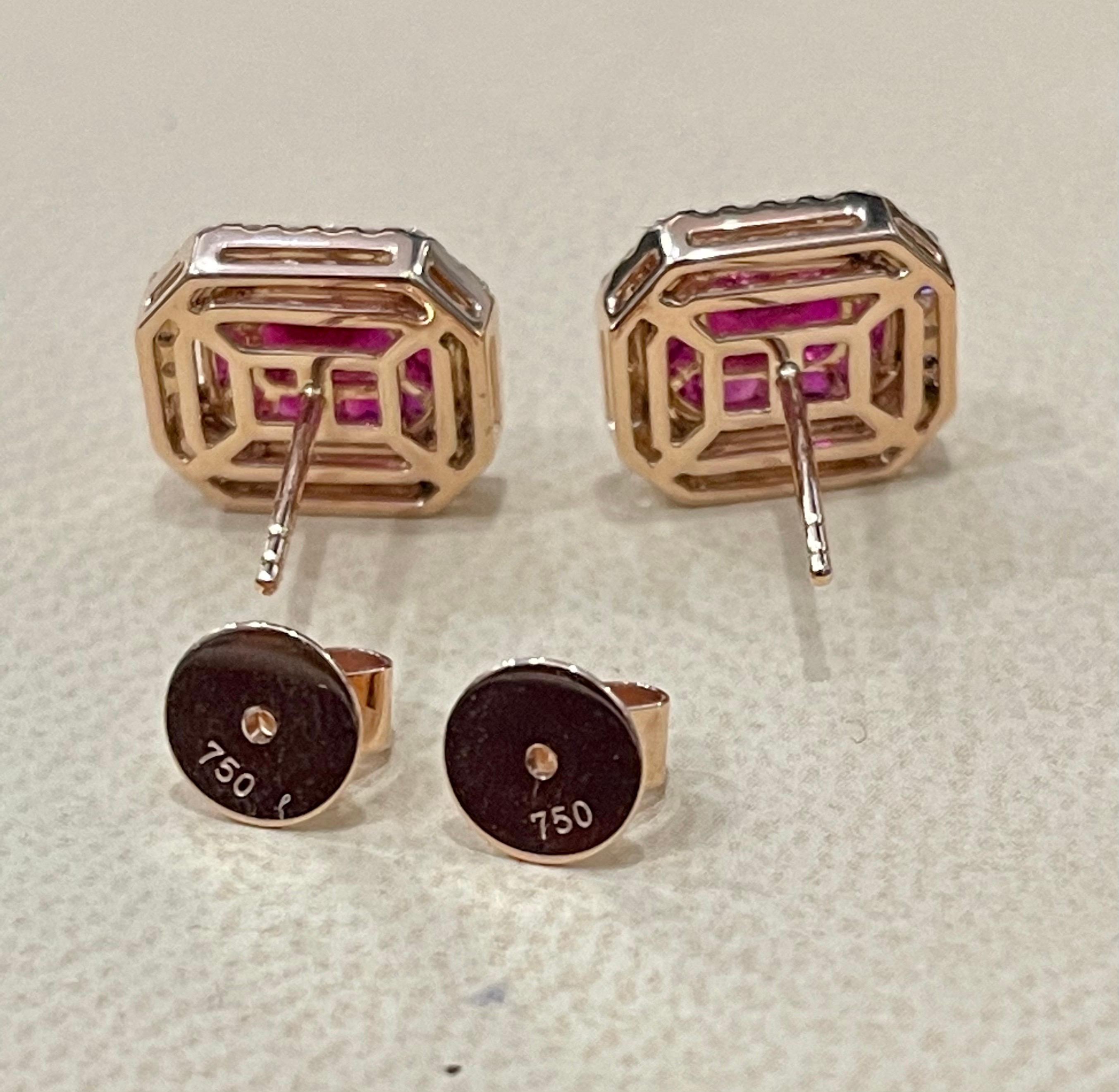 Boucles d'oreilles en or jaune 18 carats avec diamants et rubis naturel de Birmanie de 12 carats en vente 1