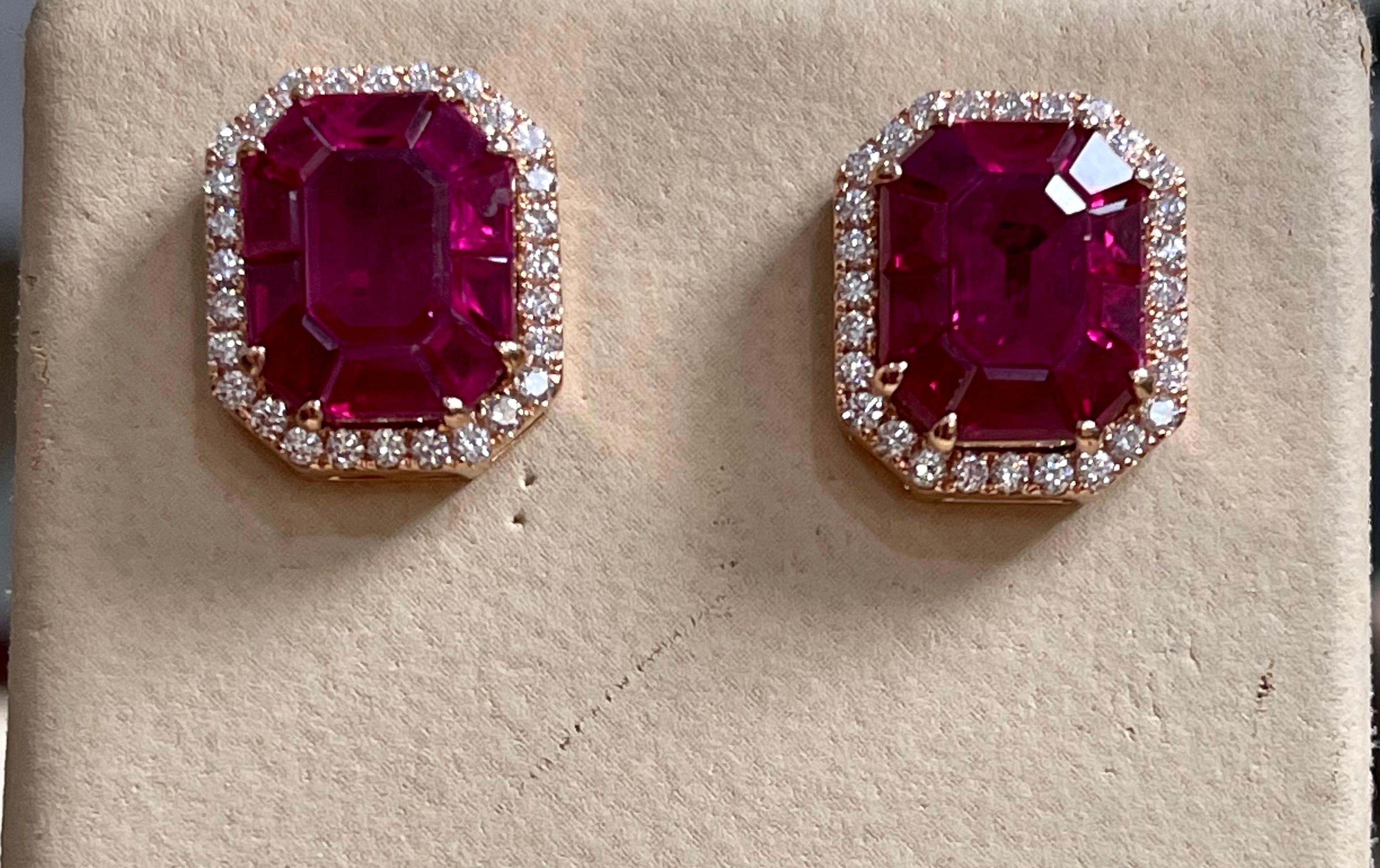 12 Carat Natural Burma Ruby and Diamond Earring in 18 Karat Yellow Gold For Sale 2