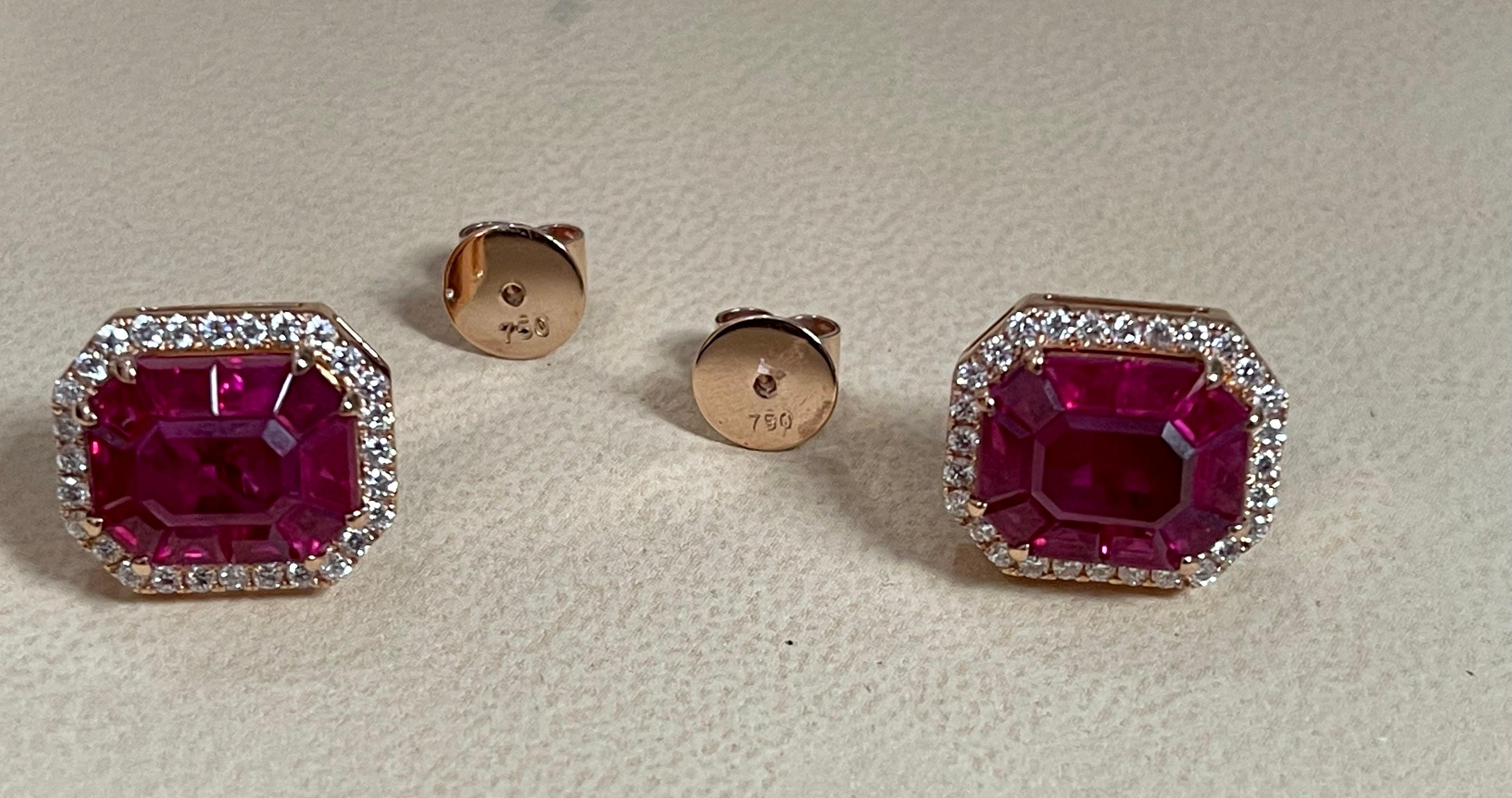 Boucles d'oreilles en or jaune 18 carats avec diamants et rubis naturel de Birmanie de 12 carats en vente 4