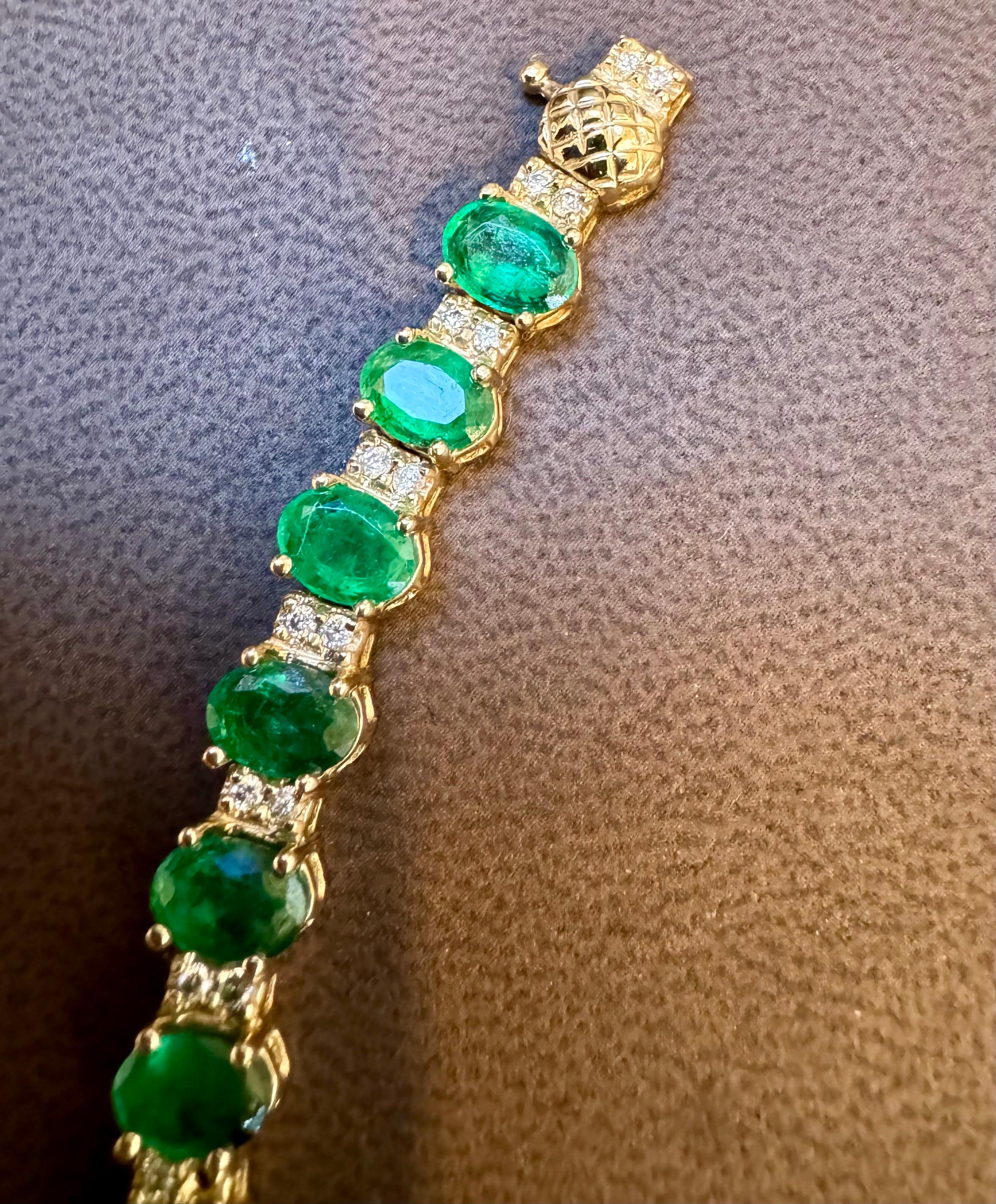 Bracelet tennis en or jaune 14 carats, émeraude naturelle de 12 carats et diamants de 1 carat en vente 6