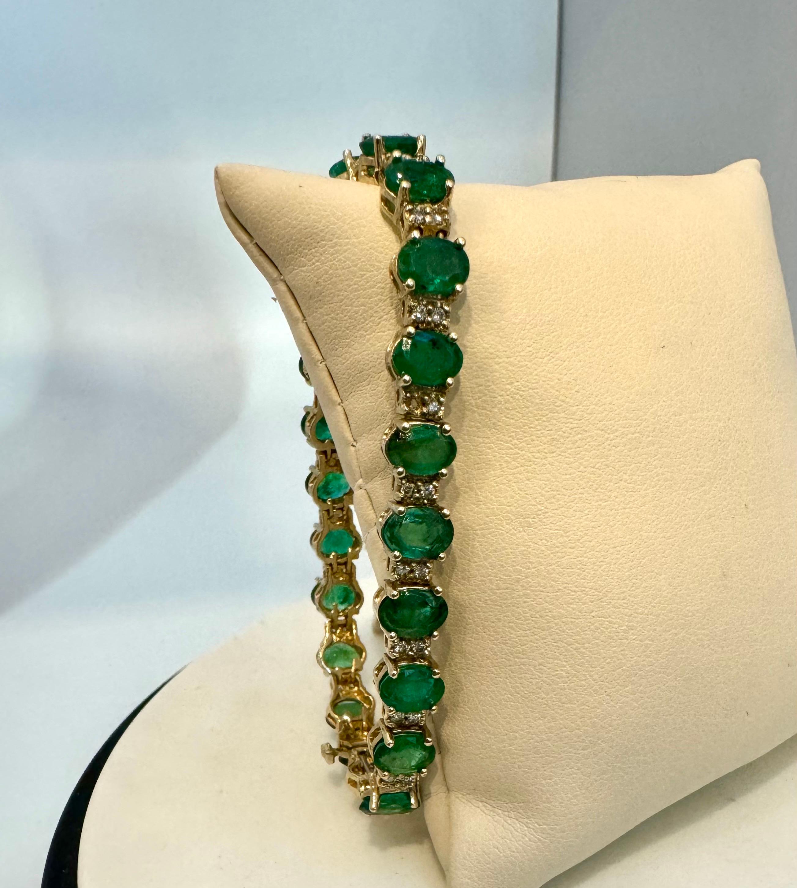 Bracelet tennis en or jaune 14 carats, émeraude naturelle de 12 carats et diamants de 1 carat en vente 7