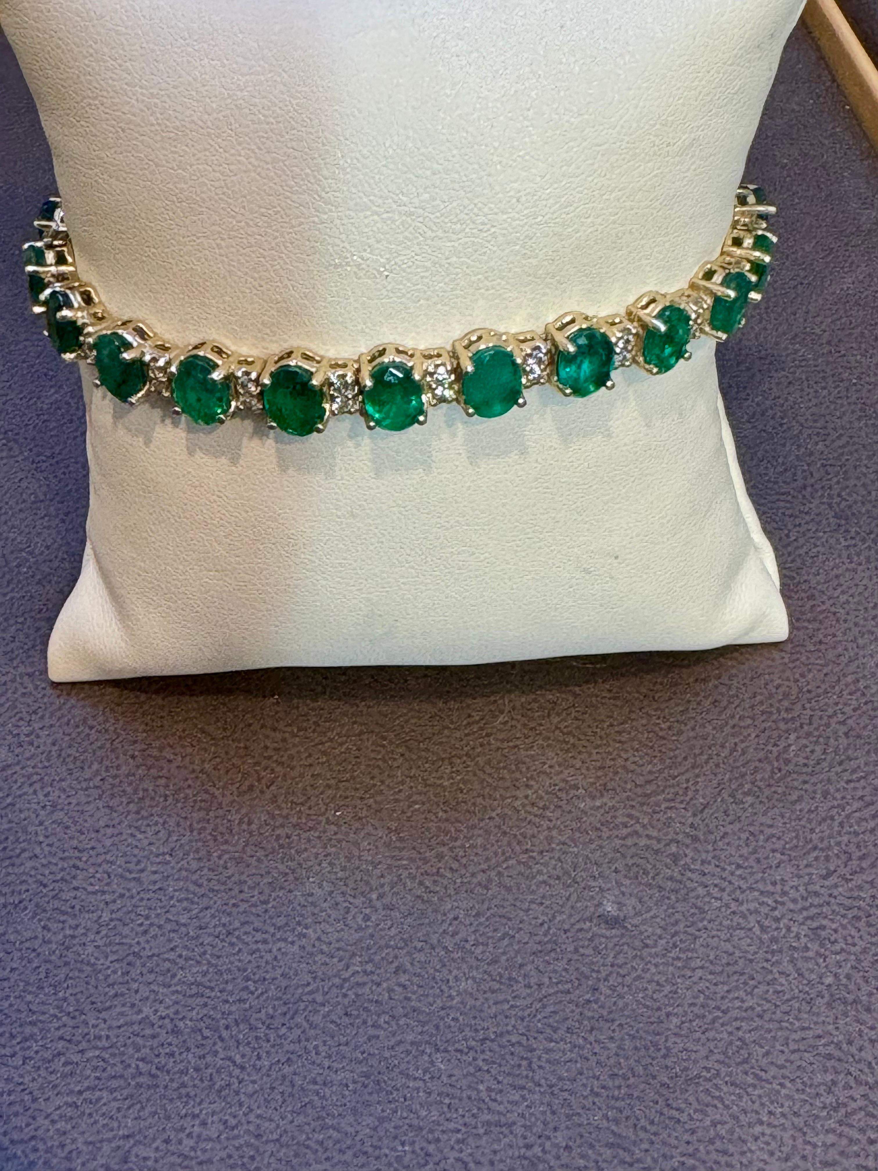 Bracelet tennis en or jaune 14 carats, émeraude naturelle de 12 carats et diamants de 1 carat en vente 11