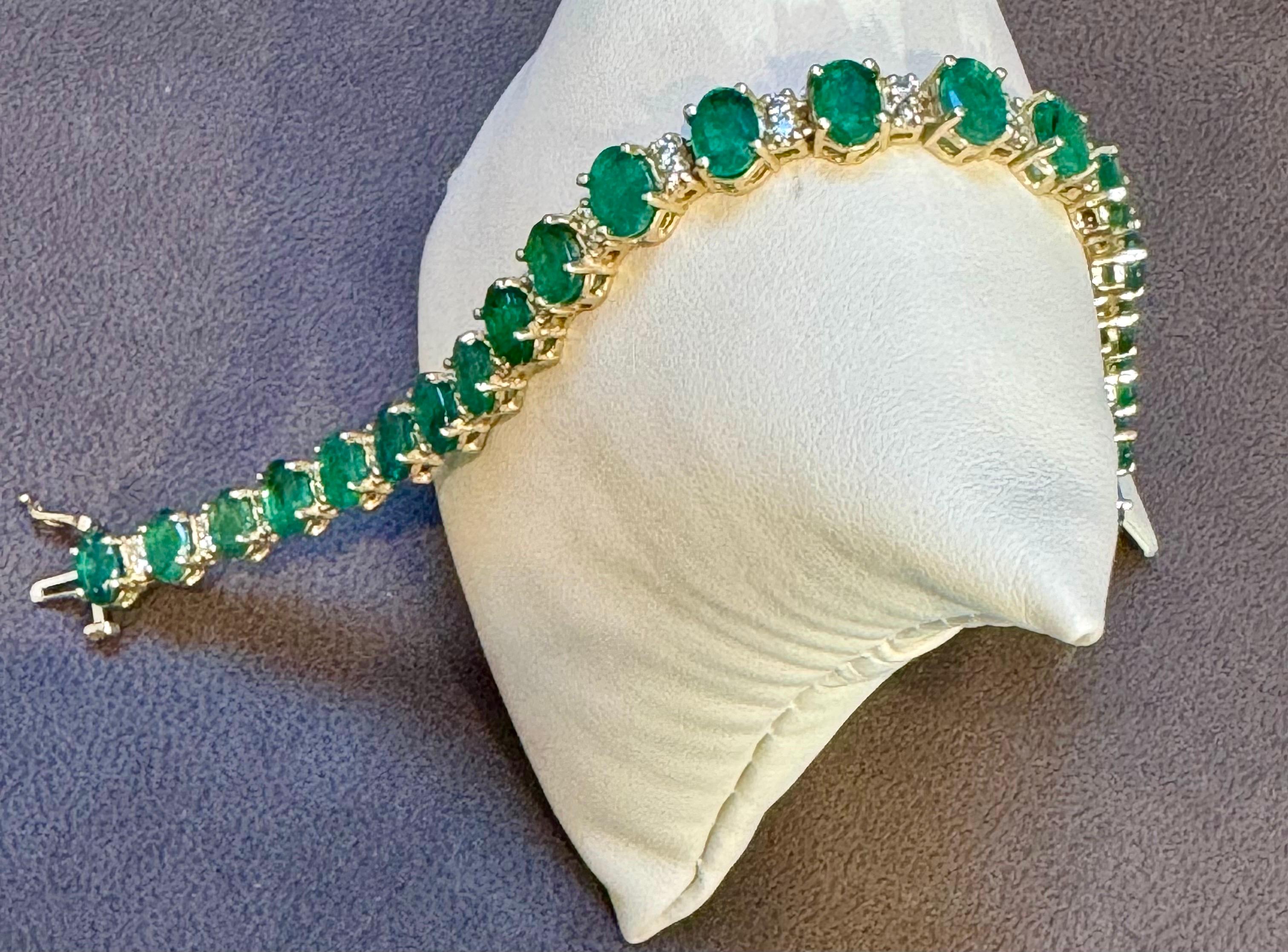 Bracelet tennis en or jaune 14 carats, émeraude naturelle de 12 carats et diamants de 1 carat en vente 12