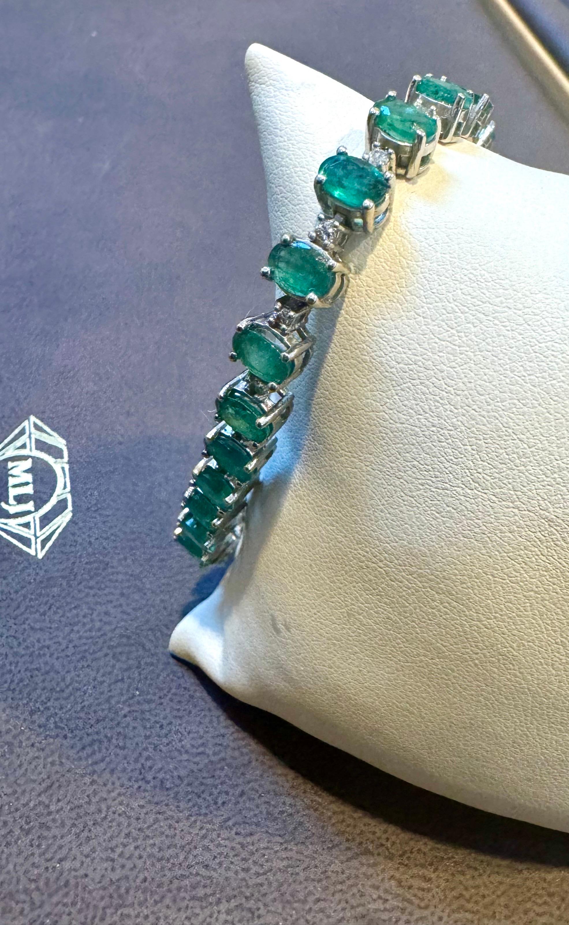 12 Carat Natural Emerald & Diamond Cocktail Tennis Bracelet 14 Karat White gold For Sale 5