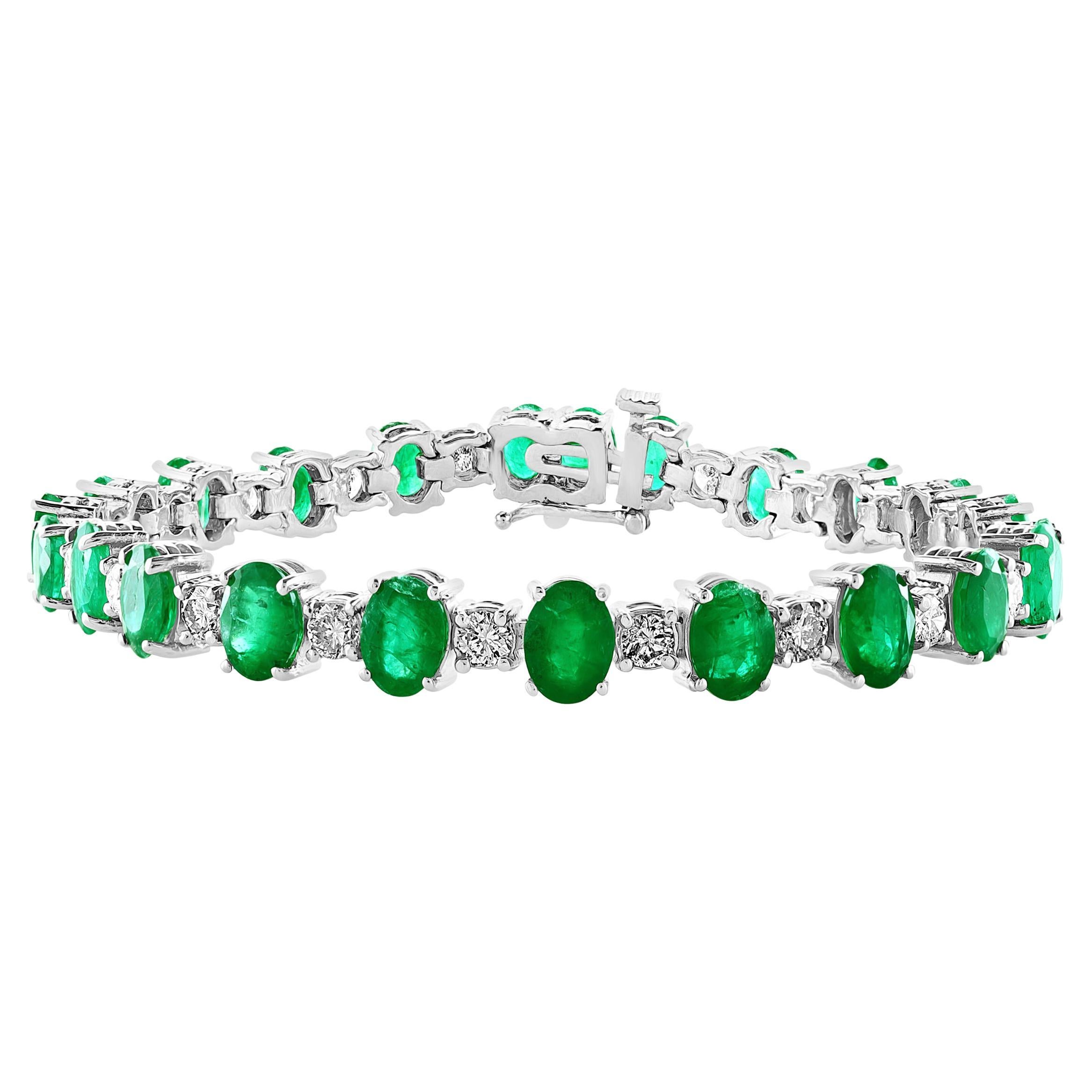 Bracciale Tennis Cocktail con smeraldo naturale e diamanti da 12 carati Oro bianco 14 carati