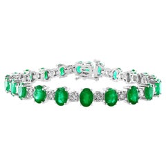 Bracelet tennis cocktail en or blanc 14 carats avec émeraudes naturelles et diamants de 12 carats