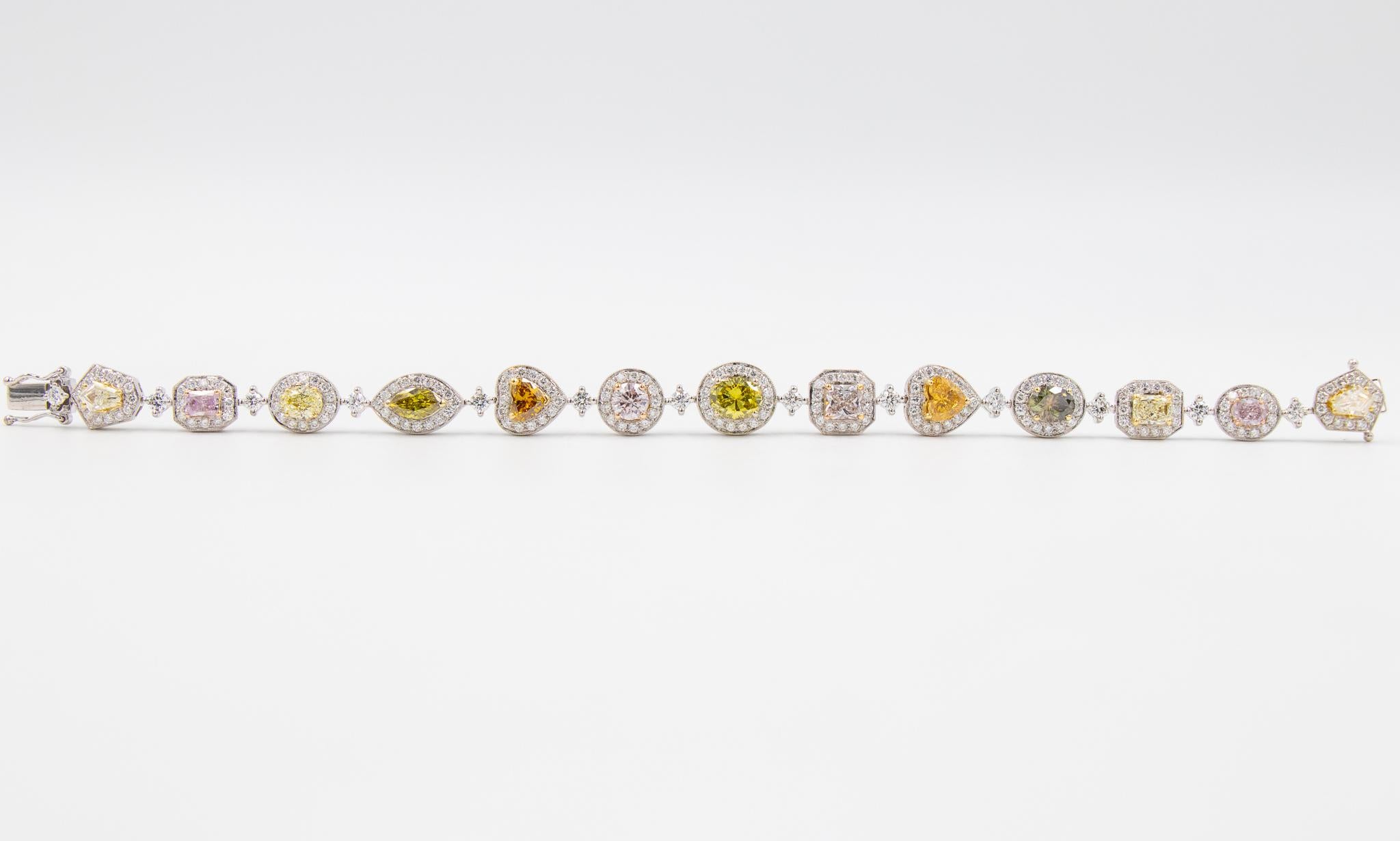 Women's 12 Carat Natural Fancy Colored Diamond Bracelet - 18k White Gold - GIA Certified