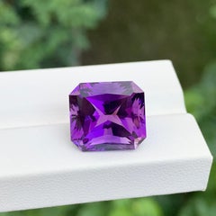 12 Carat Natural Loose Deep Purple Amethyst Emerald Shape Gemstone
