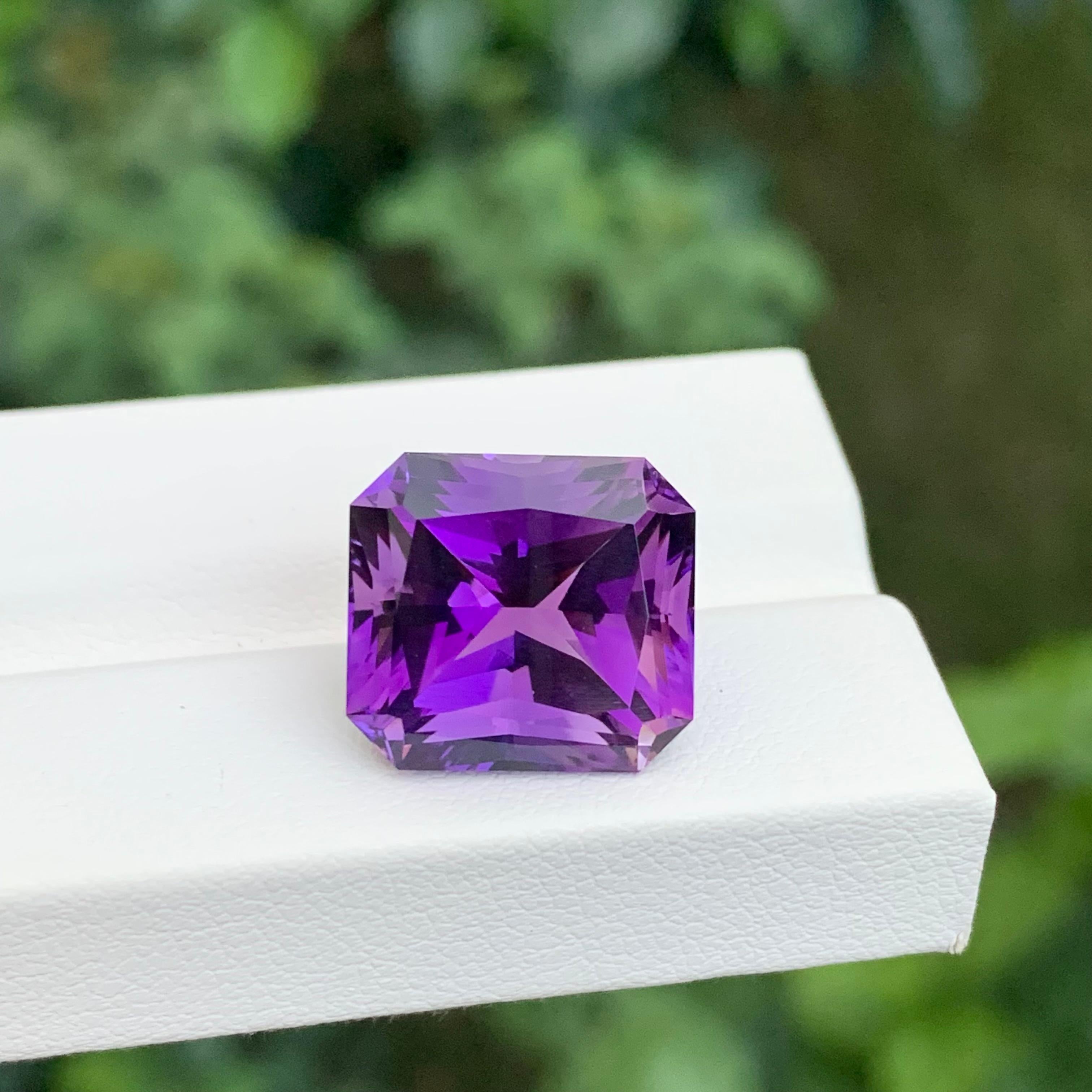 12 Carat Natural Loose Deep Purple Amethyst Emerald Shape Gemstone For Sale 1