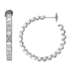 12 Carat Natural Mined Emerald Diamond 18KT White Gold Hoop Earrings 12 Carat Natural Mined Emerald Diamond 18KT White Gold Hoop Earrings