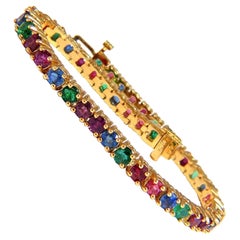 12 Carat Natural Ruby Emerald Sapphire Tennis Bracelet 14 Karat Gem Line