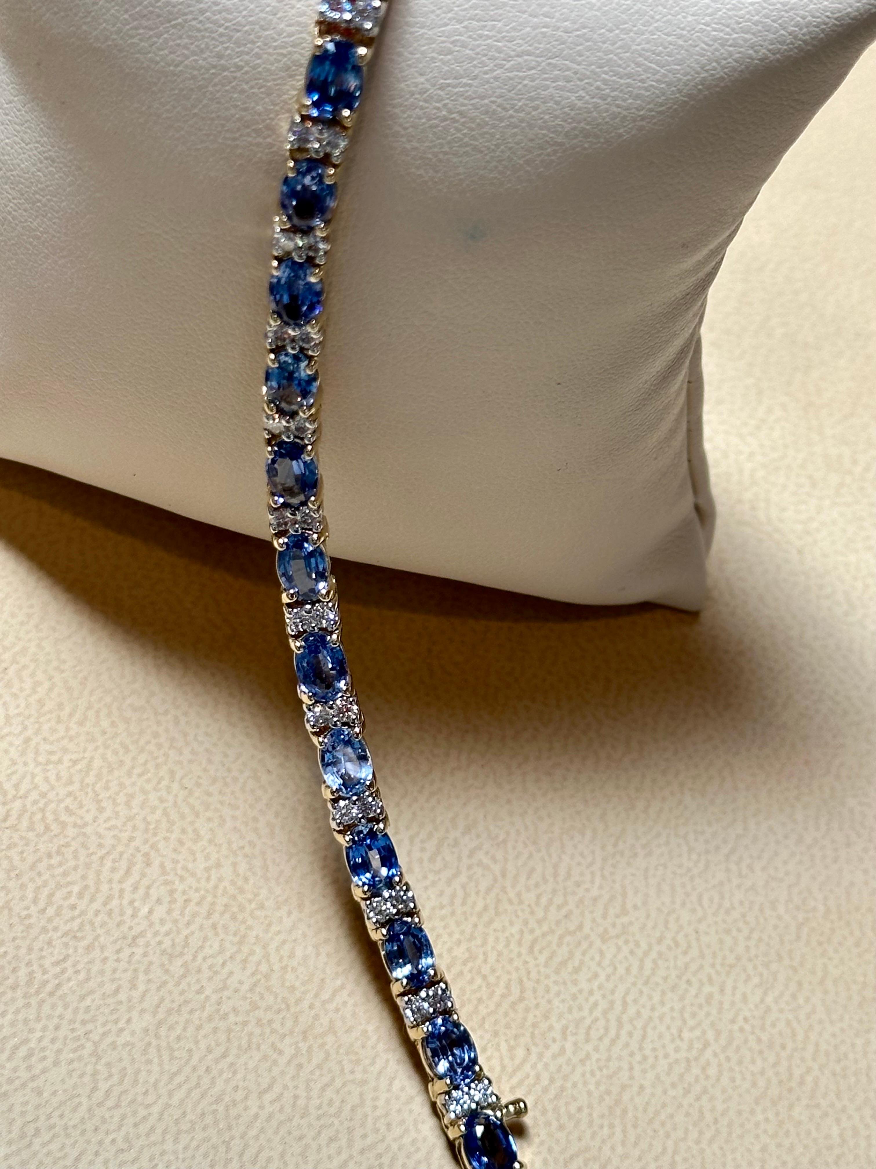 This exceptionally affordable Tennis bracelet has 20 stones of oval Sapphires . Each Sapphire is spaced by two diamonds . Total weight of the Sapphire is approximately 15 carat. Total number of diamonds are 40 and diamond weighs is over 2.0