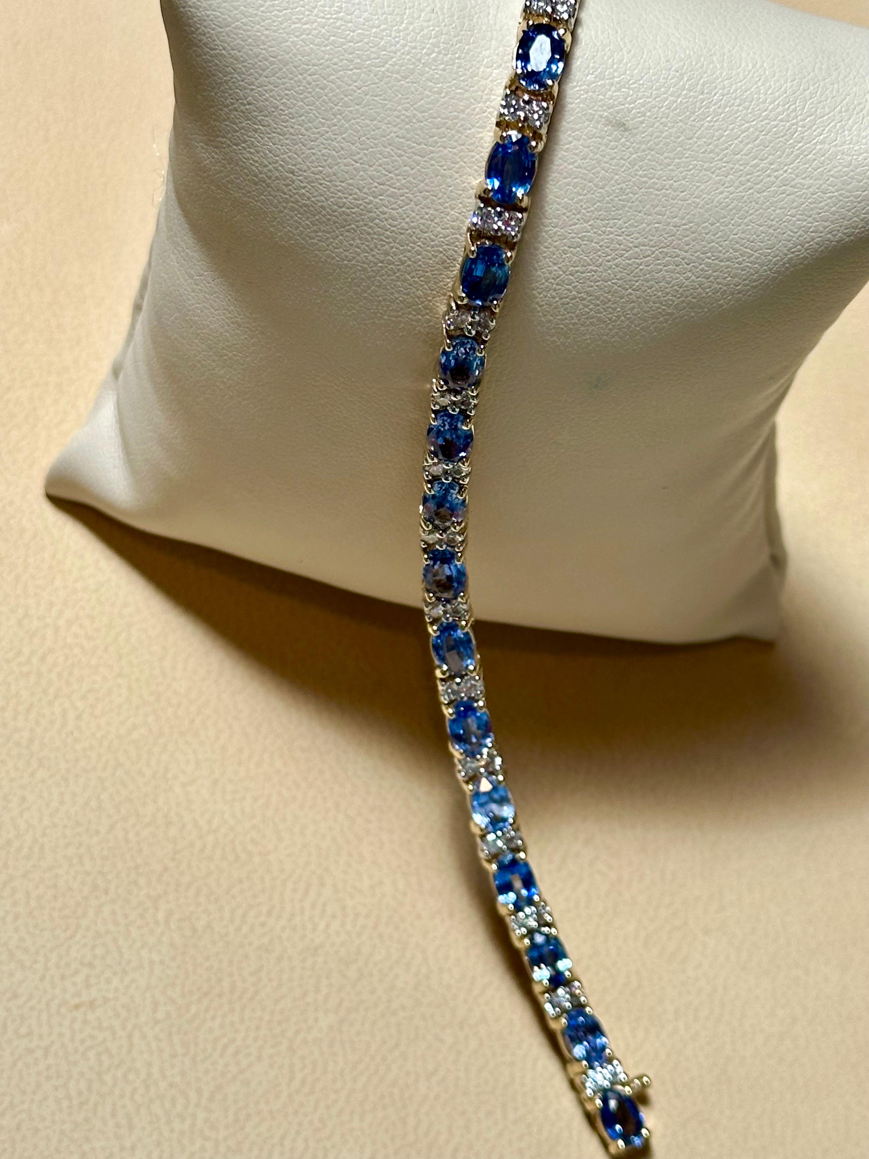 12 Carat Natural Sapphire & Diamond Cocktail Tennis Bracelet 14 Kt Yellow Gold In New Condition For Sale In New York, NY