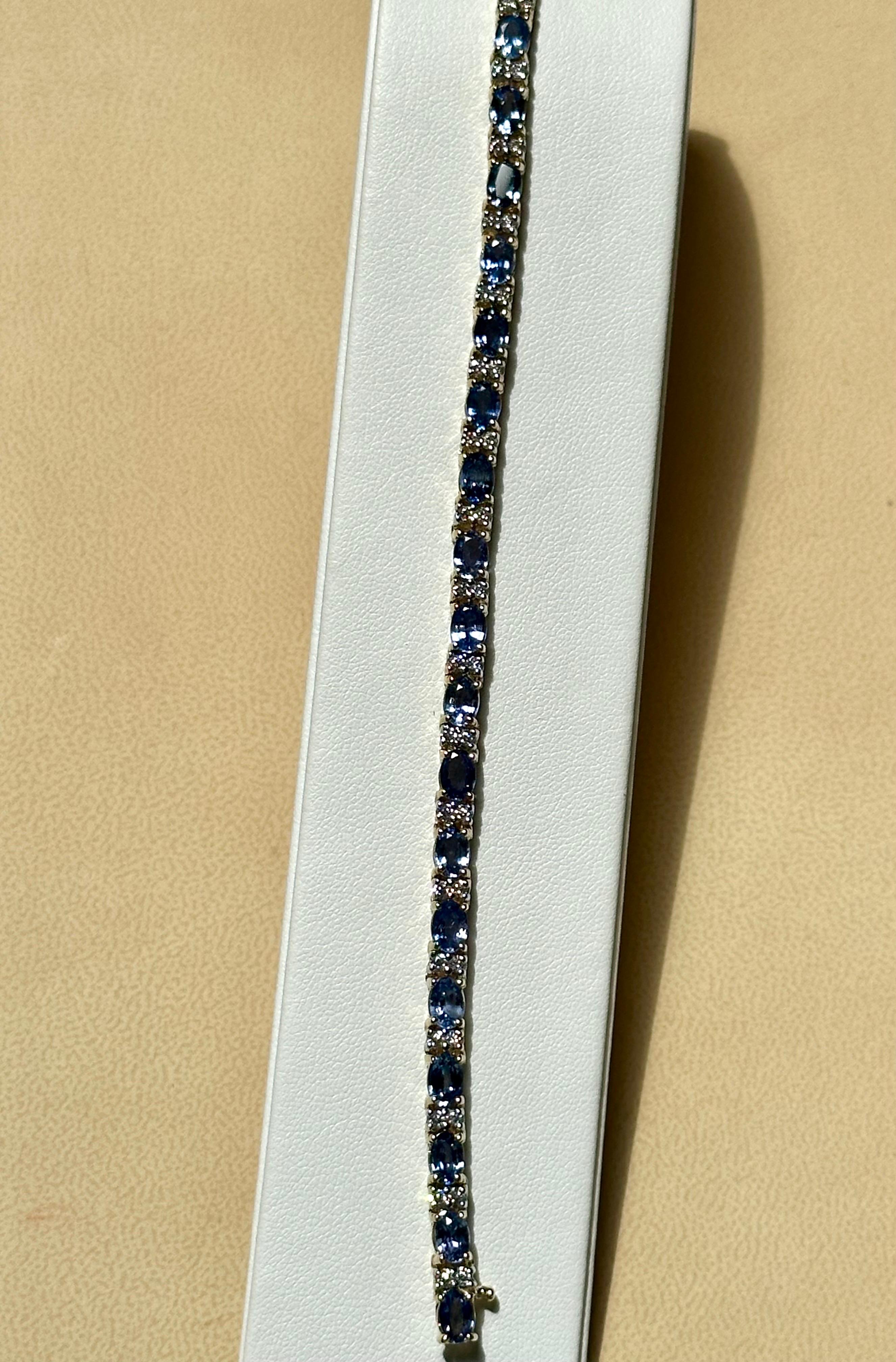 Women's 12 Carat Natural Sapphire & Diamond Cocktail Tennis Bracelet 14 Kt Yellow Gold For Sale