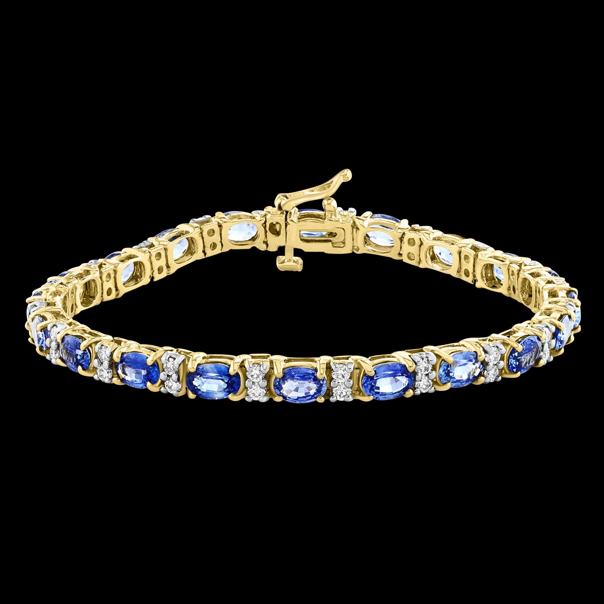 12 Carat Natural Sapphire & Diamond Cocktail Tennis Bracelet 14 Kt Yellow Gold For Sale 1