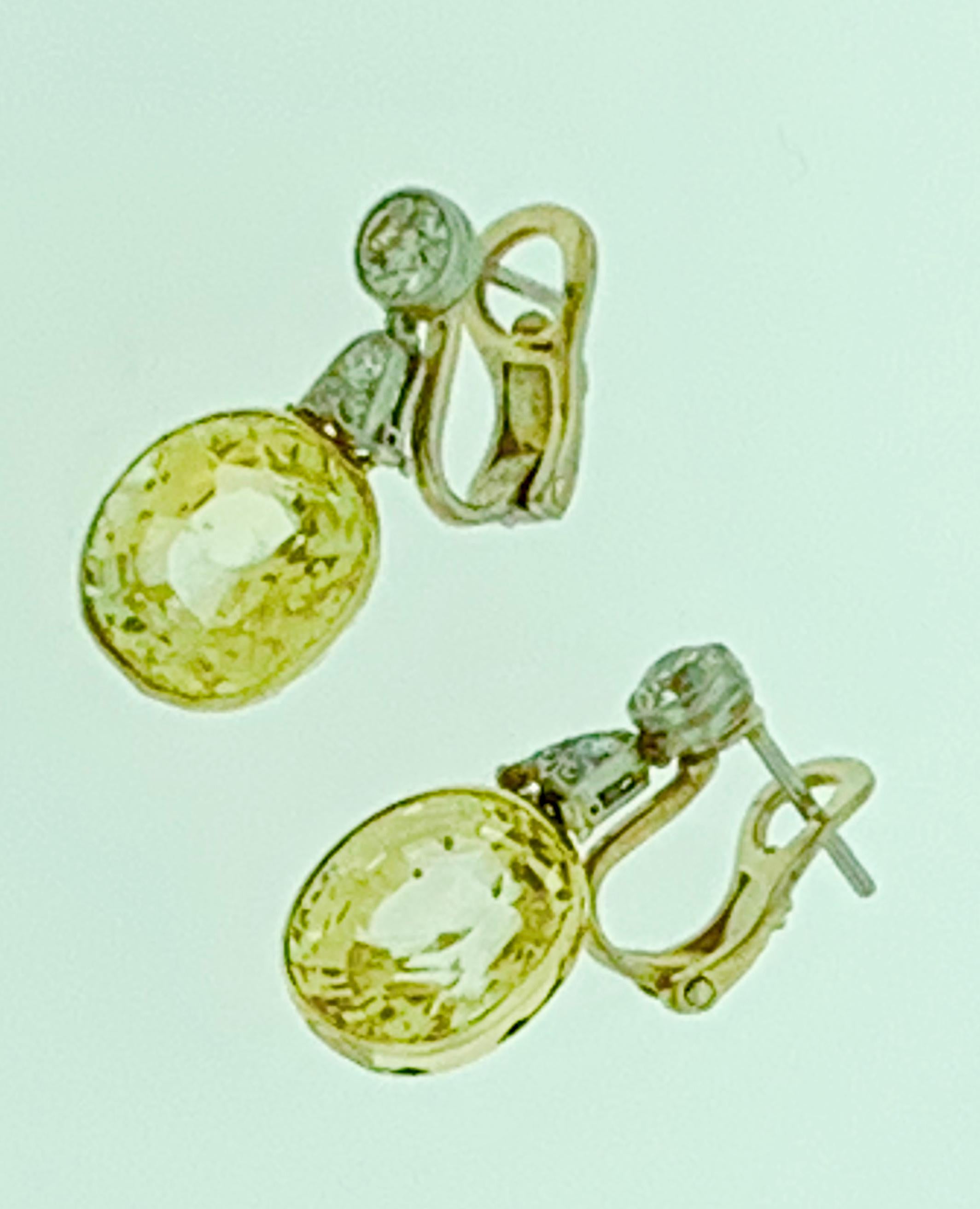 AGL Certified 12 Ct Natural  Ceylon Yellow Sapphire No Heat Diamond Earrings PT In Excellent Condition For Sale In New York, NY