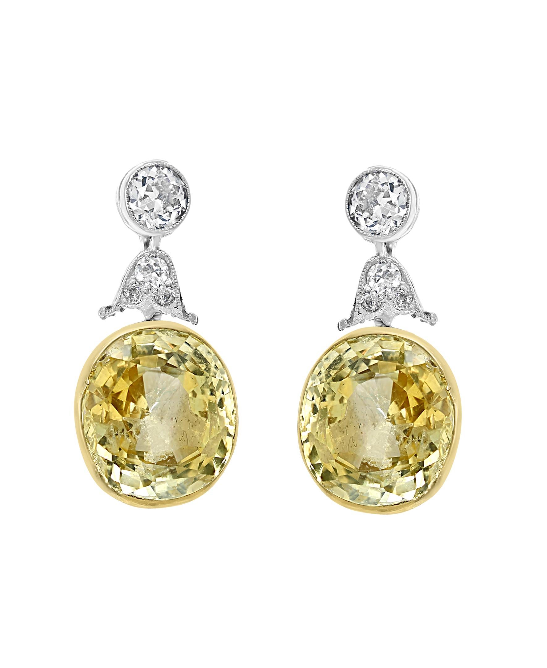 AGL Certified 12 Ct Natural  Ceylon Yellow Sapphire No Heat Diamond Earrings PT For Sale 3