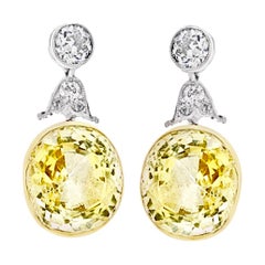 AGL certifié naturel 12 carats  Boucles d'oreilles en saphir jaune de Ceylan et diamants non chauffés PT