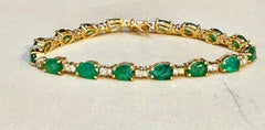 12 Carat Natural Zambian Emerald & Diamond Tennis Bracelet 14 Karat Yellow Gold
