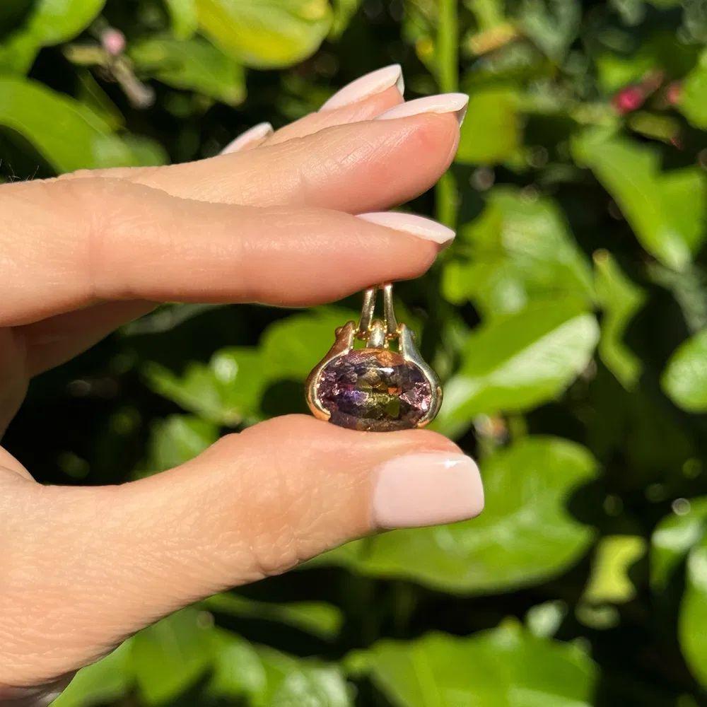 Moderniste Pendentif breloque vintage en or avec ametrine ovale de 12 carats en vente