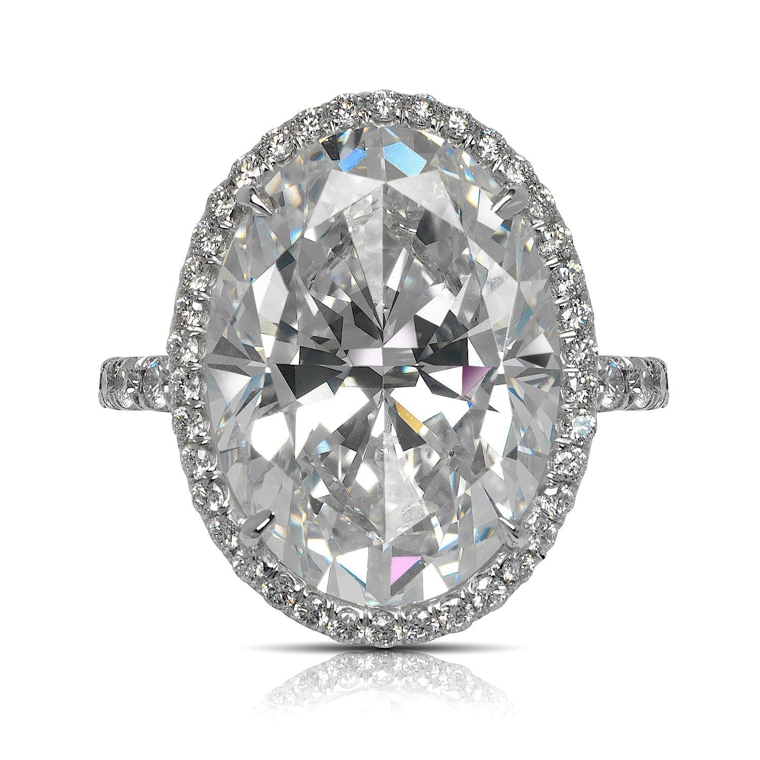 MACY OVAL HALO DIAMOND ENGAGEMENT RING PLATINUM BY MIKE NEKTA
GIA CERTIFIED

Center Diamond
Carat Weight: 10 Carats
Color :  F*
Clarity: INTERNALLY FLAWLESS -IF
Style:  OVAL BRILLIANT
Measurements:  16.8 x 12.4 x 7.5 mm
* This diamond has been