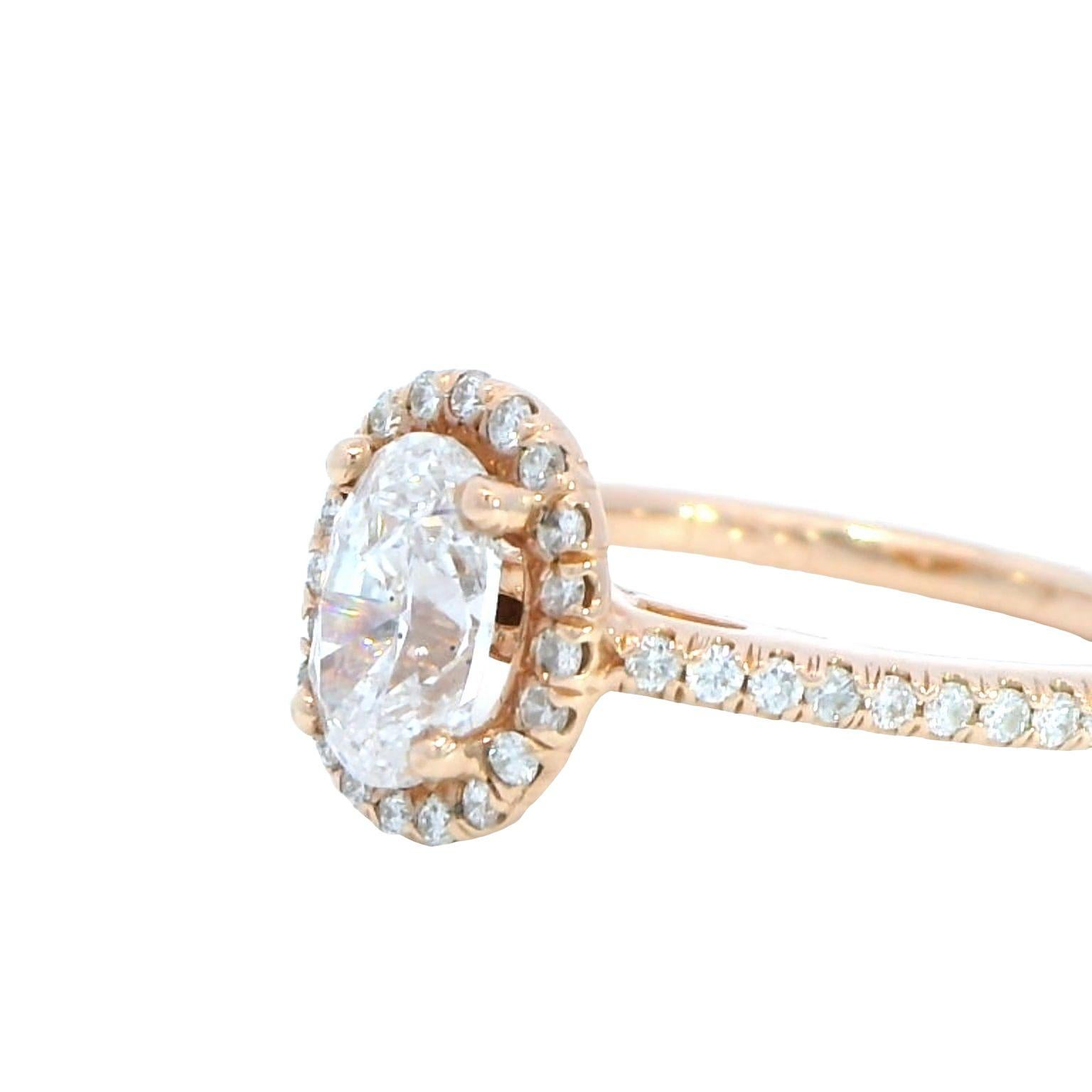 Oval Cut 1.2 Carat Oval Diamond Halo Ring Set in Rose Gold For Sale