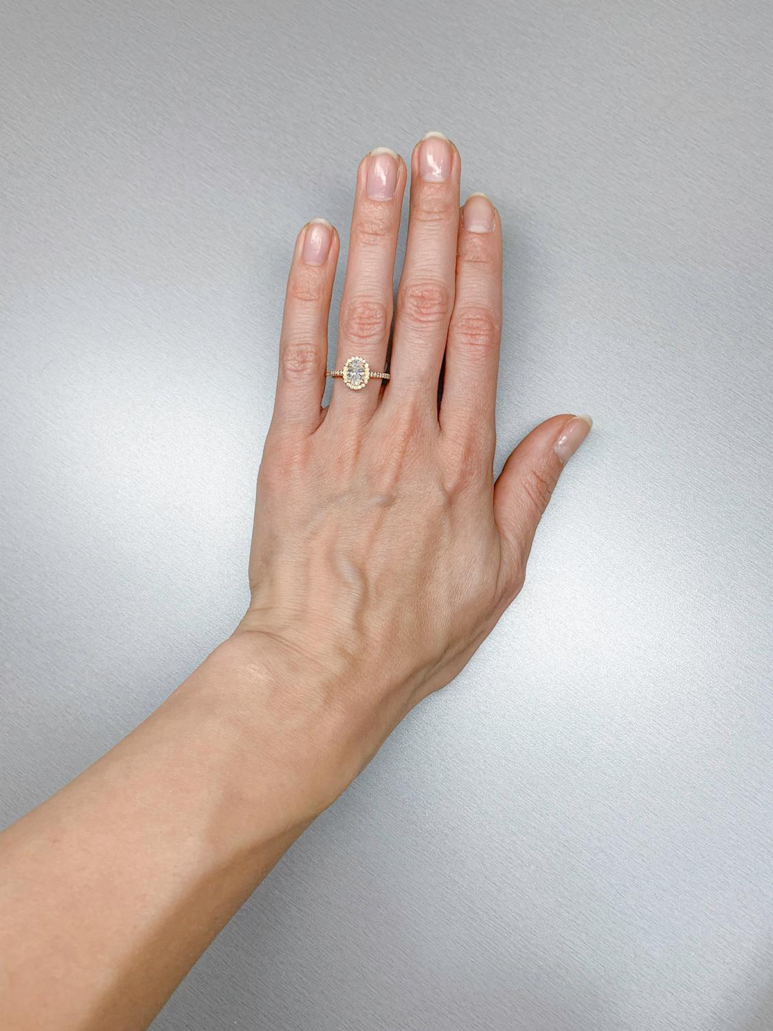 1.2 Carat Oval Diamond Halo Ring Set in Rose Gold For Sale 2