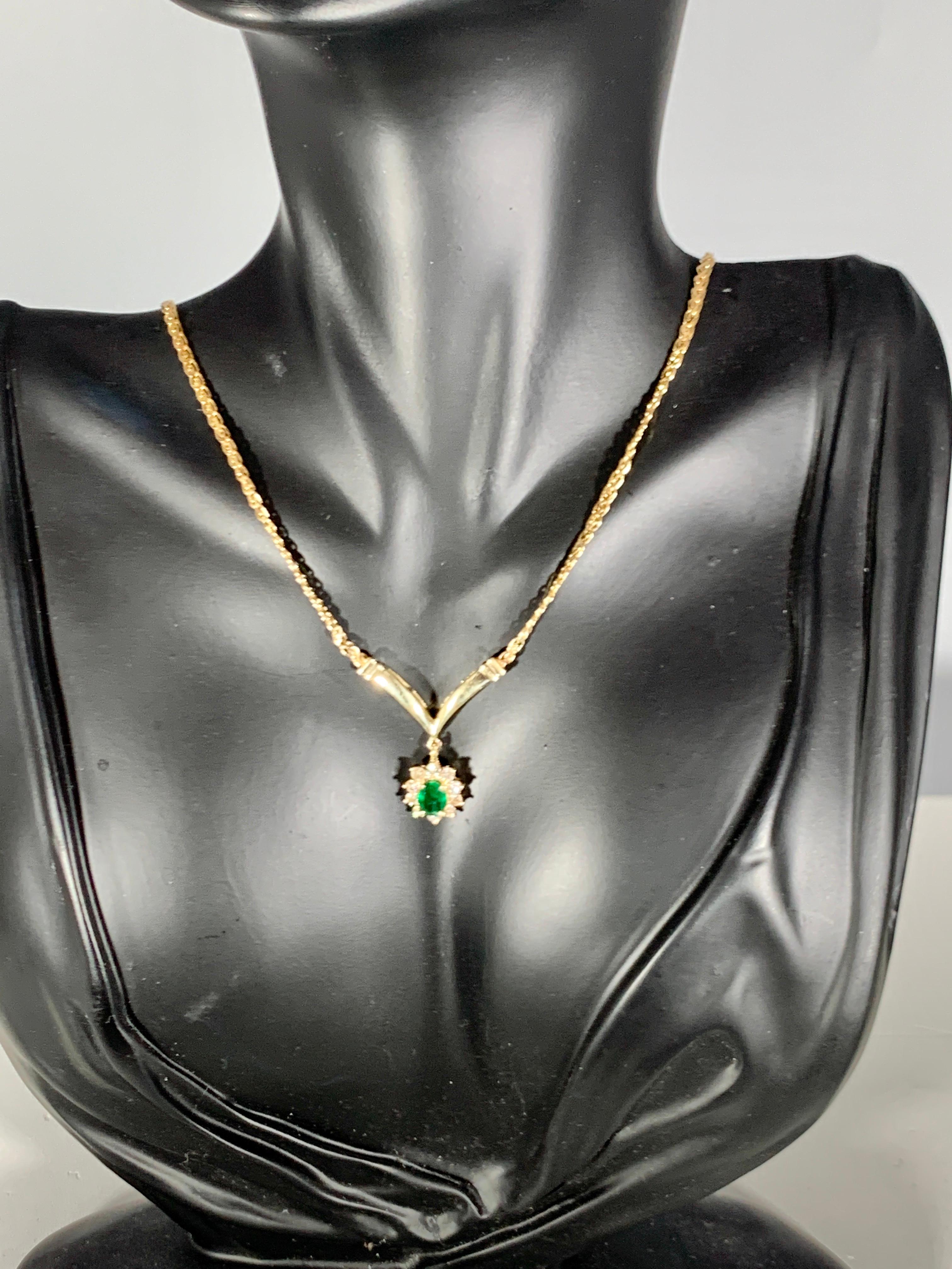 1.2 Carat Oval Shape Emerald & .5 Carat Diamond Necklace in 14 Karat Yellow Gold 5