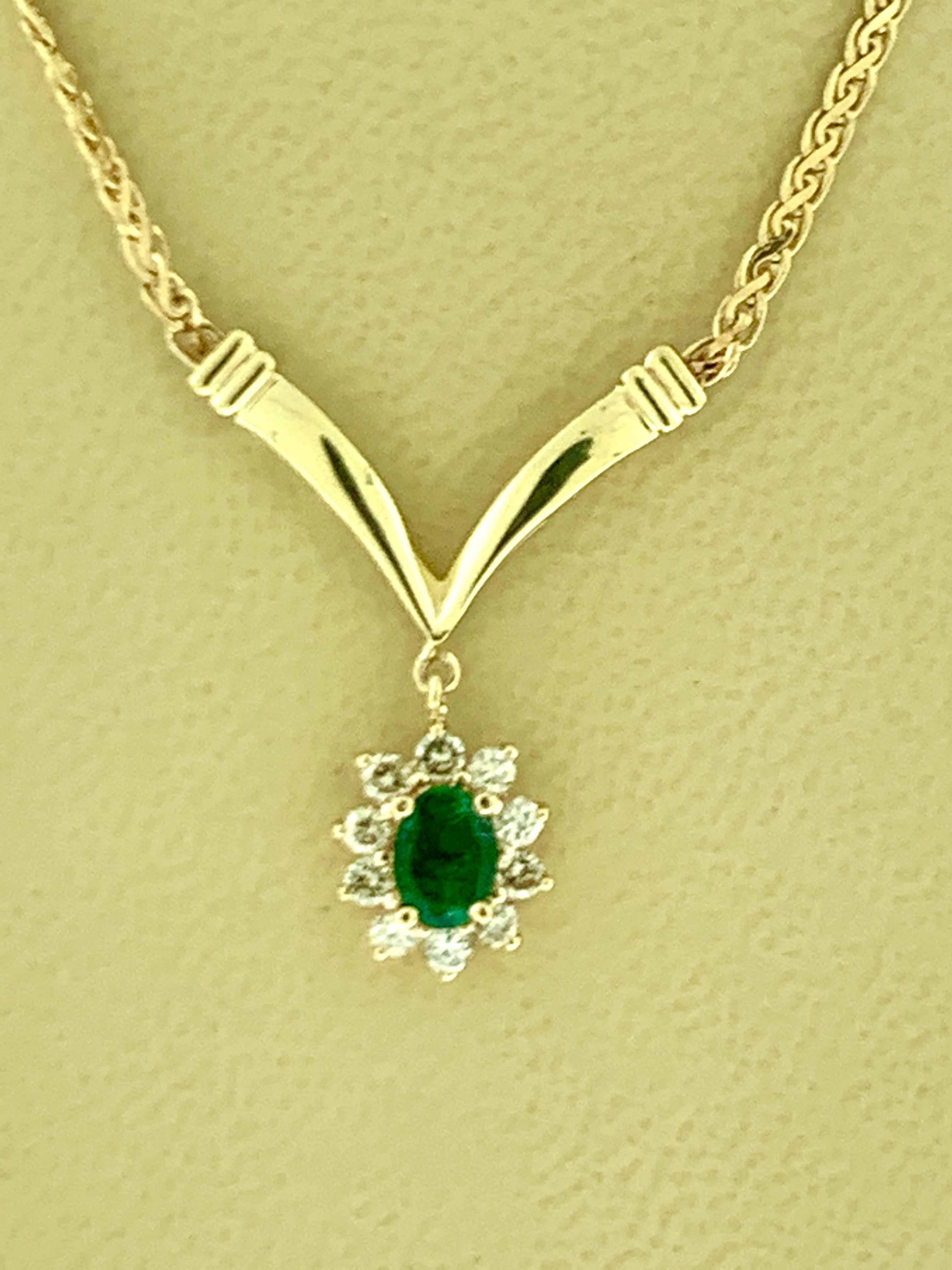 1.2 Carat Oval Shape Emerald & .5 Carat Diamond Necklace in 14 Karat Yellow Gold 7