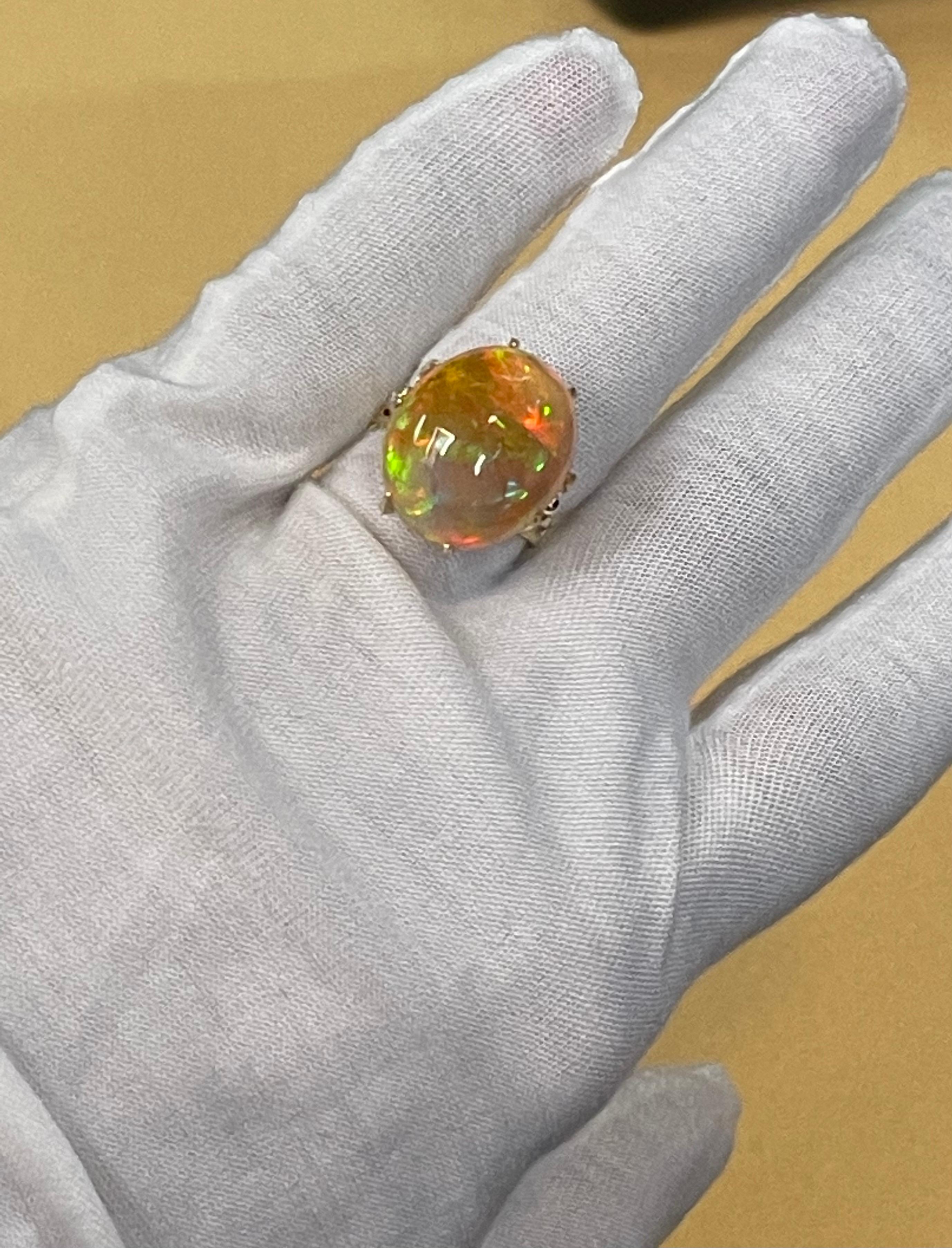 12 Carat Oval Shape Ethiopian Opal Cocktail Ring 14 Karat Yellow Gold For Sale 2