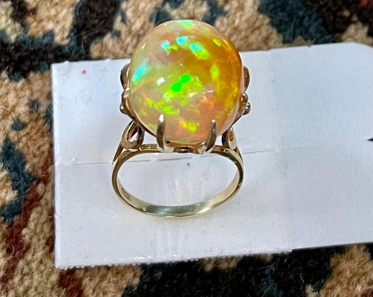 12 Carat Oval Shape Ethiopian Opal Cocktail Ring 14 Karat Yellow