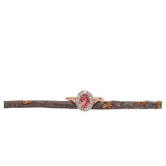 1.2 Carat Padparadscha Sapphire w Natural Diamond Halo in 14K Gold OV 6x4.5mm