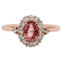 1.2 Carat Padparadscha Sapphire w Natural Diamond Halo in 14K Gold OV 6x4.5mm