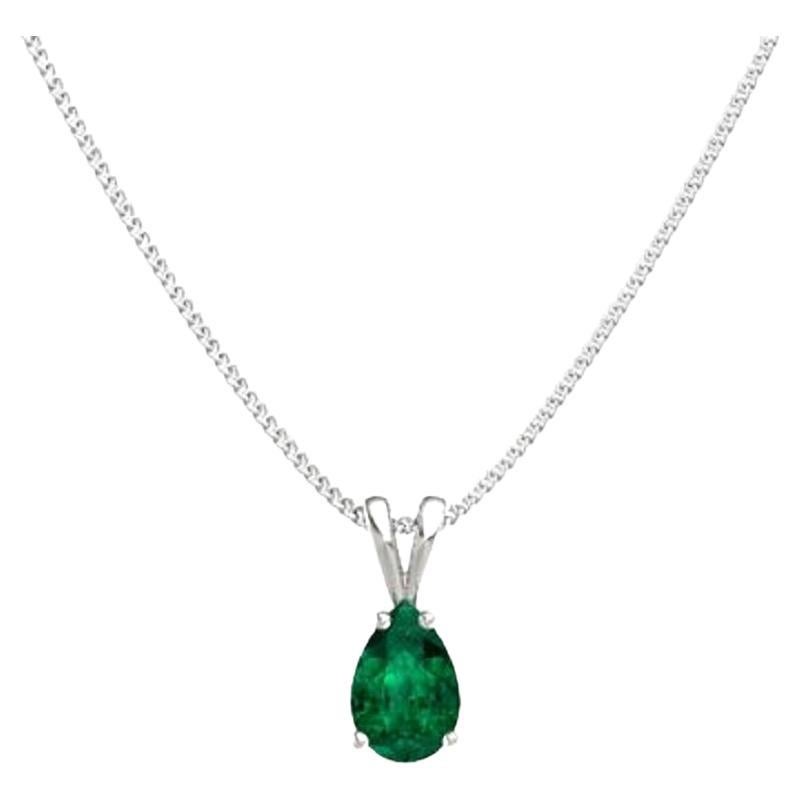 1.2 Carat Pear Cut Emerald Pendant in 14K For Sale