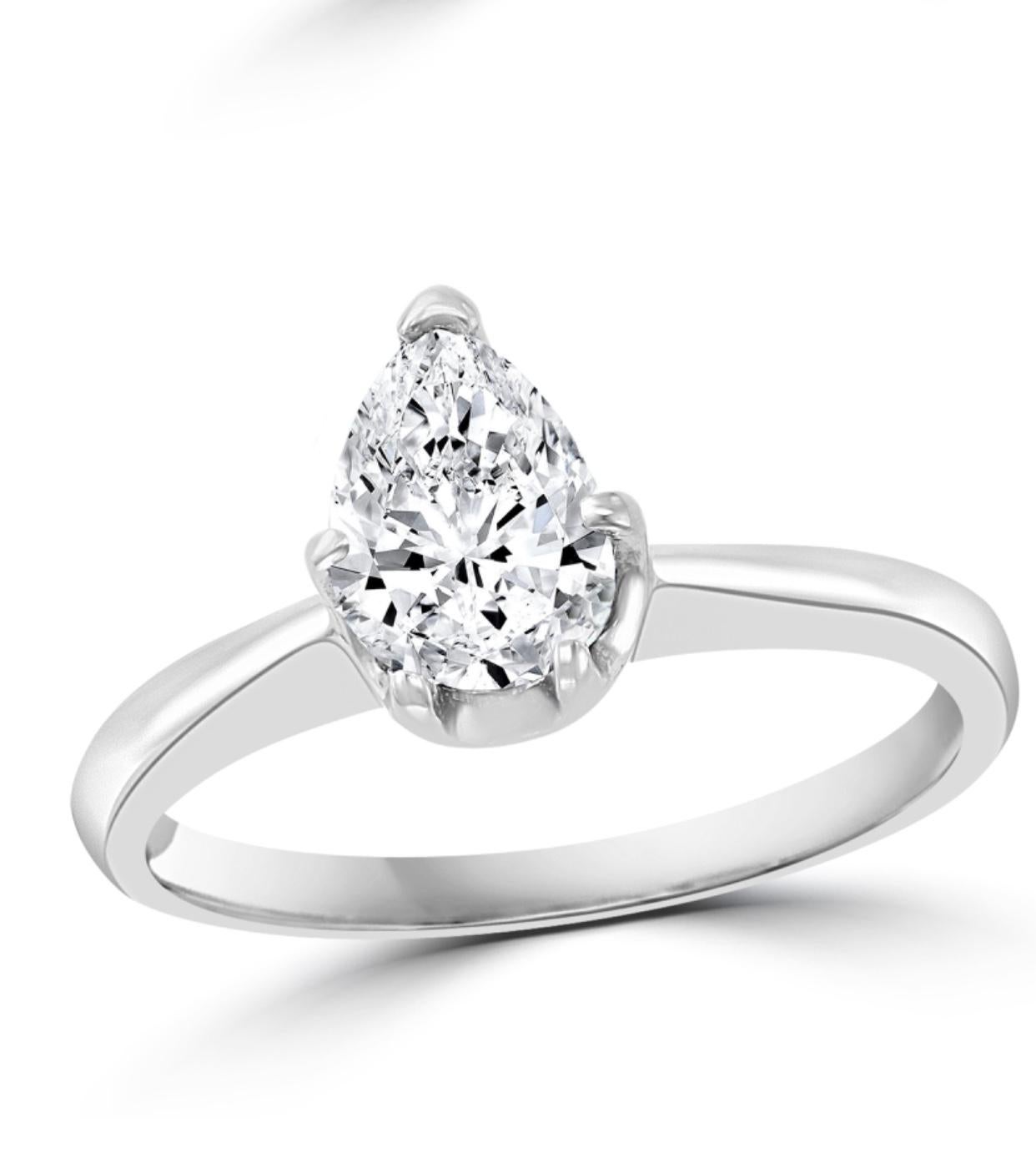 1.2 Carat Pear Shape Center Diamond Engagement 14 Karat White Gold Ring 2