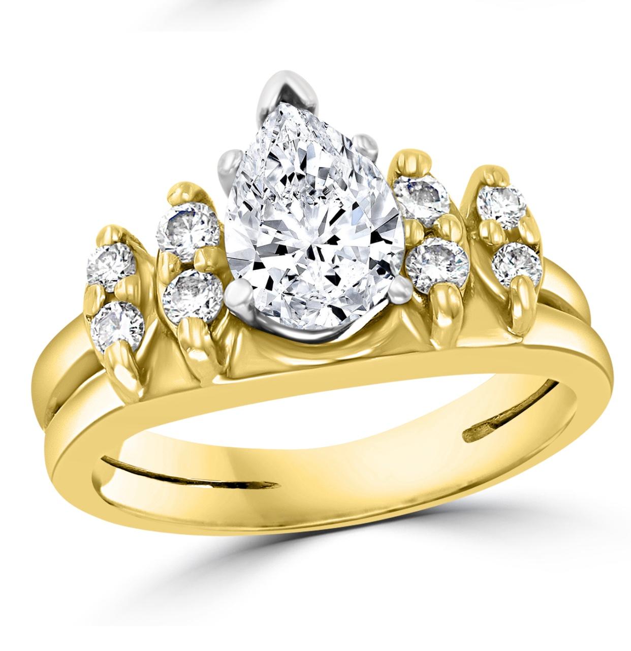 1.0 Carat Pear Shape Center Diamond Engagement 14 Karat Yellow Gold Ring For Sale 6