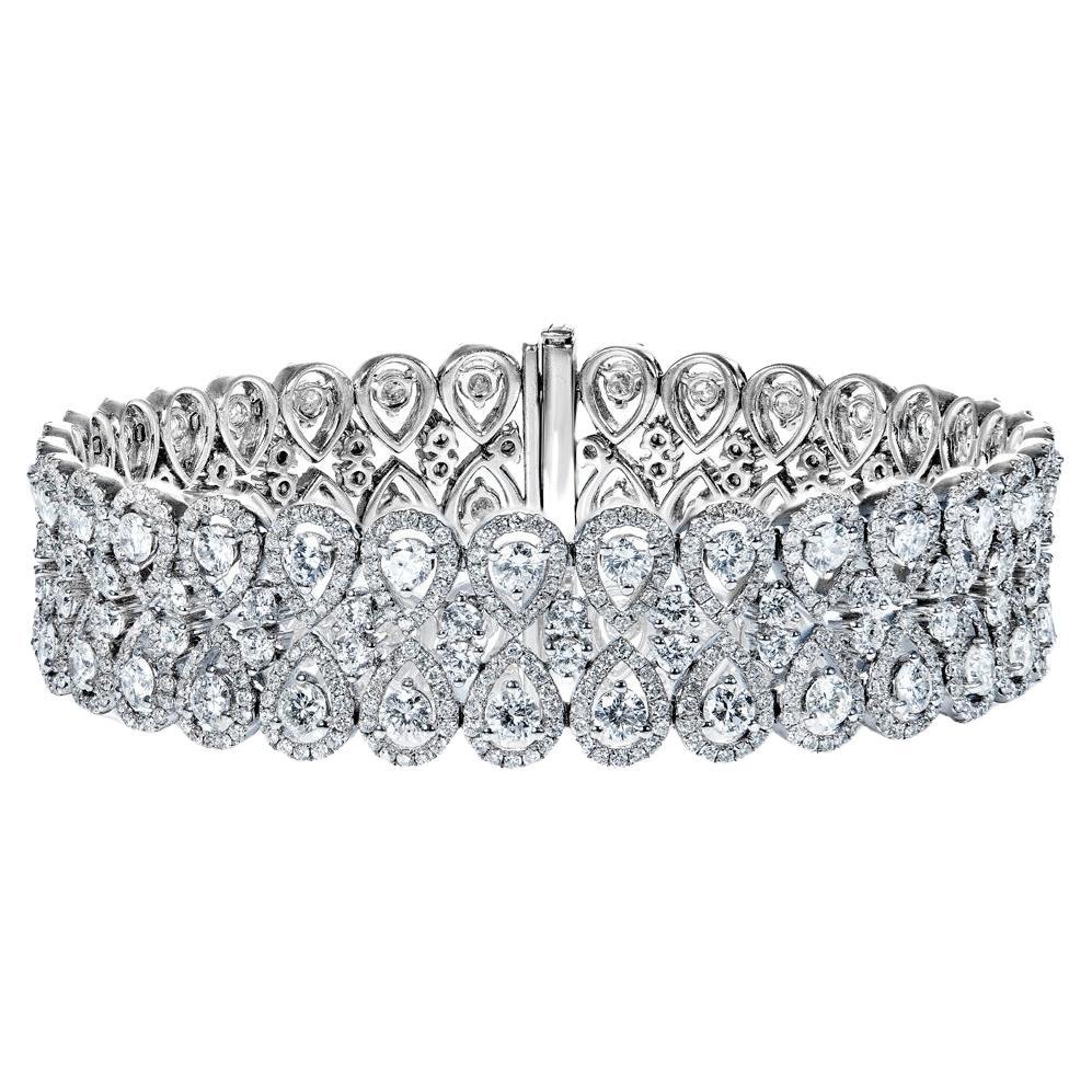 12 Carat Pear Shape Diamond Double Row Bracelet Certified For Sale