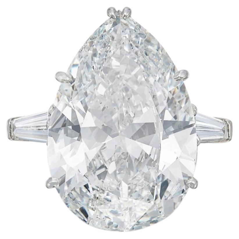 12 Carat Pear Statement Brilliant White / J color SI 14K White Gold Diamond Ring For Sale
