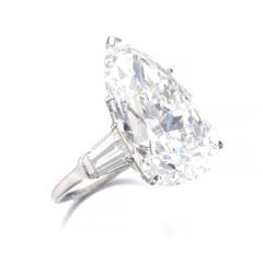 12 Carat Pear Statement Type IIa Brilliant White / D color FL/IF Diamond Ring