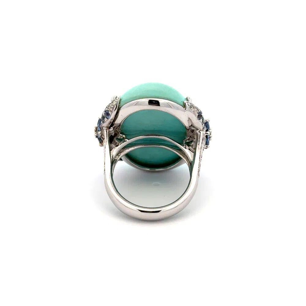 Women's 12 Carat Persian Turquoise, Sapphire and Diamond Platinum Statement Ring For Sale