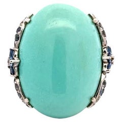 12 Carat Persian Turquoise, Sapphire and Diamond Platinum Statement Ring
