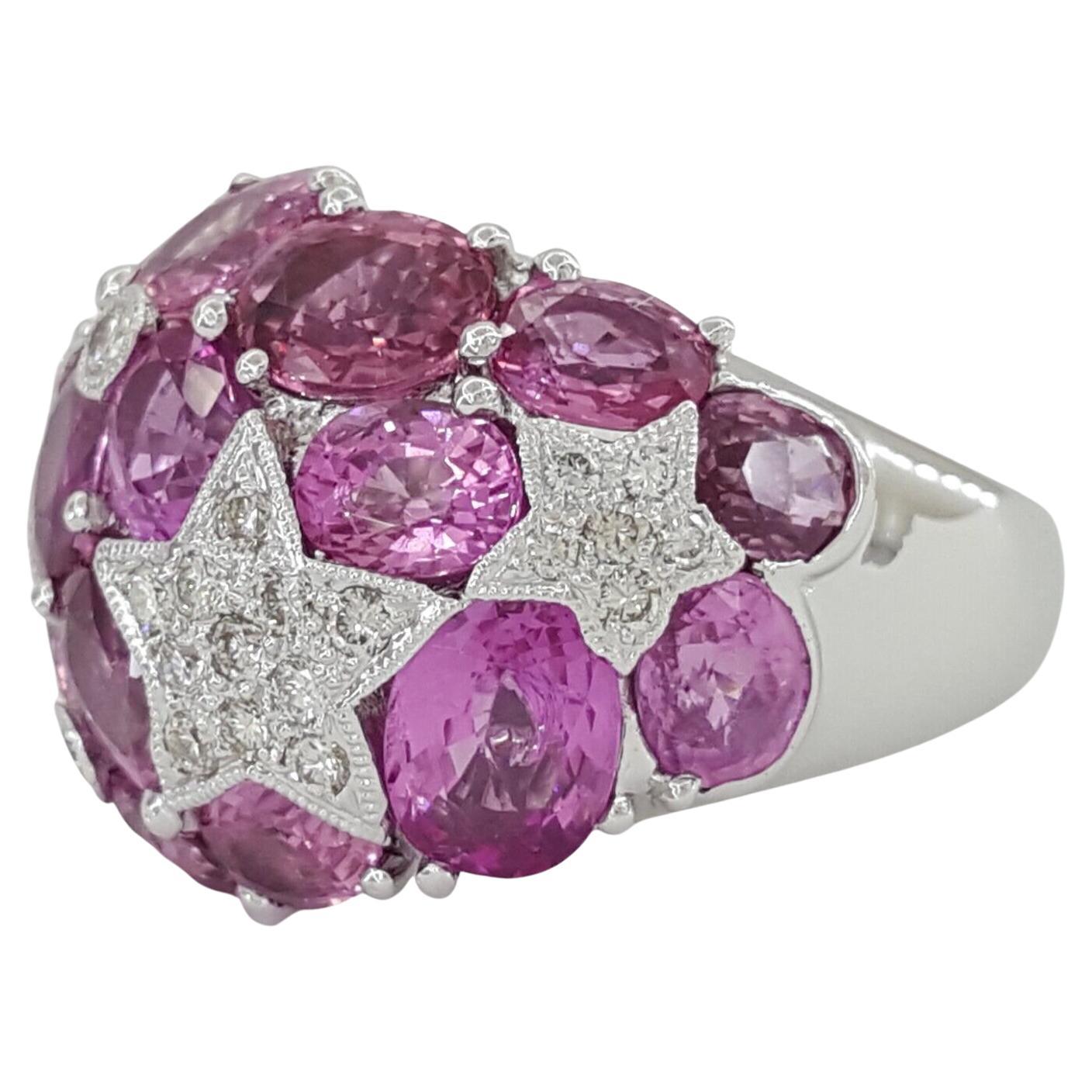 Modern 12 Carat Pink Sapphire Diamond Cocktail Ring 18k For Sale