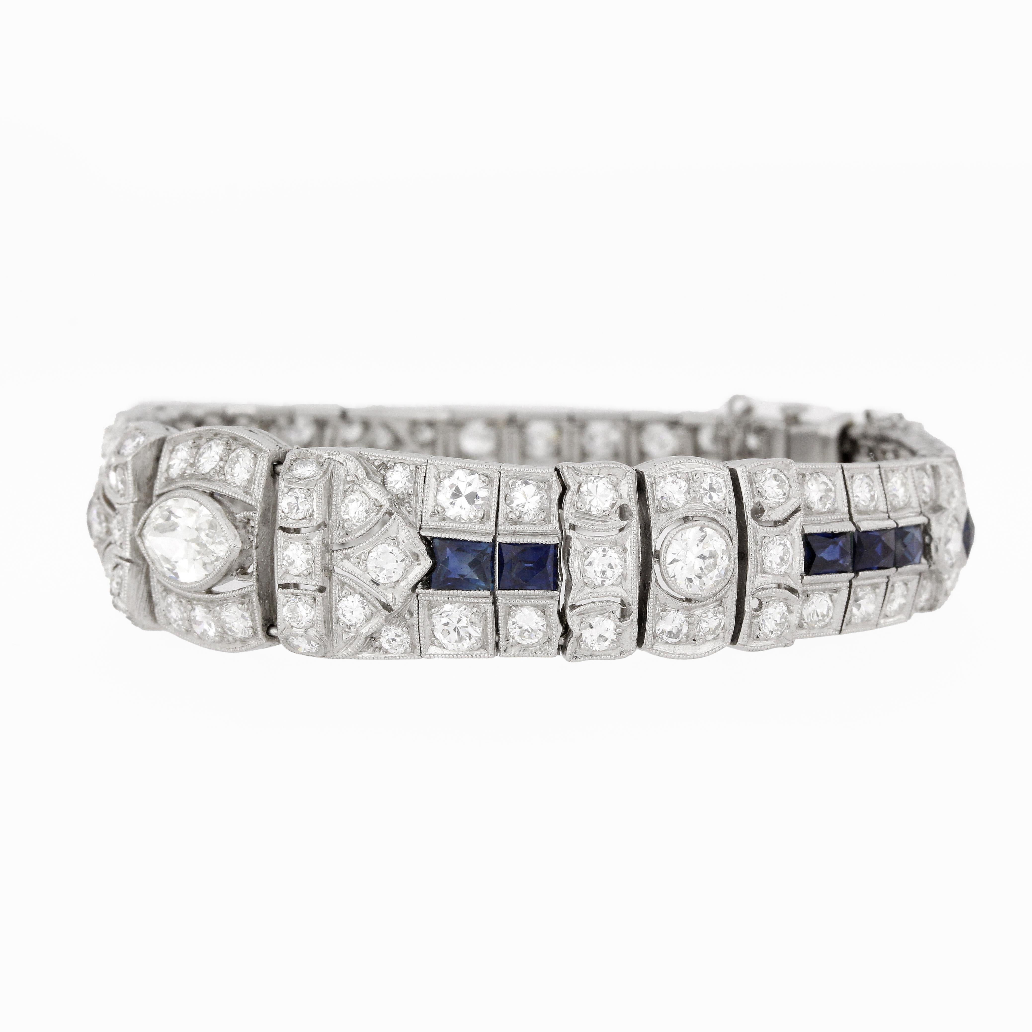 Platinum Art Deco Diamond Sapphire Bracelet
109 Diamonds
12 Sapphires
Approx. 12ct.