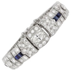 Bracciale Art Deco di platino con diamanti e zaffiri da 12 carati