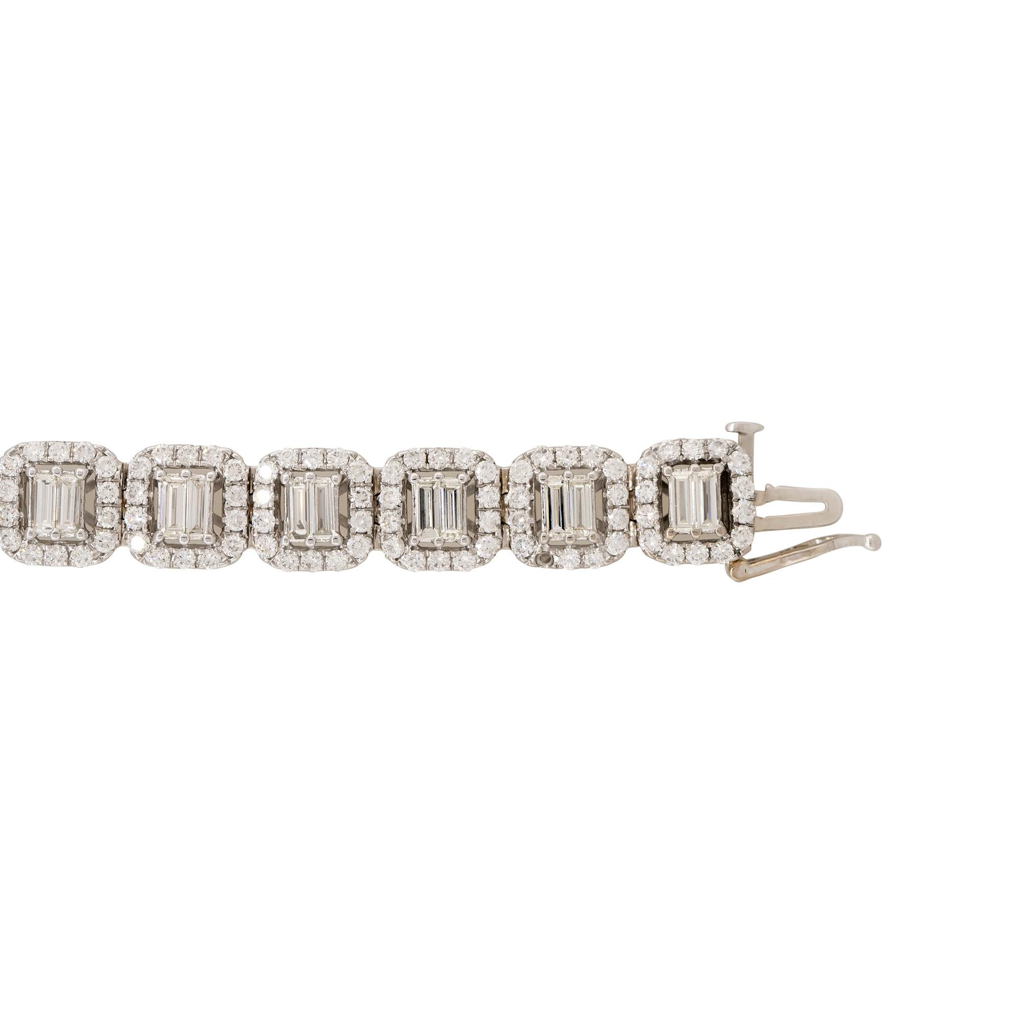 Women's 12 Carat Round & Baguette Cut Diamond Square Station Bracelet 18 Karat In Stock For Sale