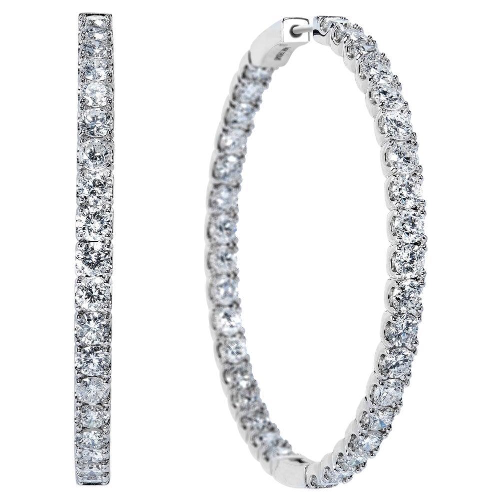 12 Carat Round Brilliant Cut 2 Inch Diamond Hoop Earrings Certified For Sale