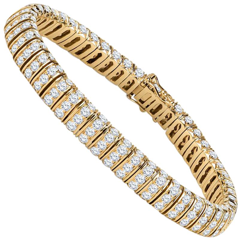 12 Carat Round Brilliant Cut Natural Diamonds Set in a 14 Karat Gold Bracelet For Sale