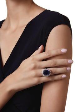 12 Carat Round Brilliant Statement Royal Blue Sapphire 14K White Gold